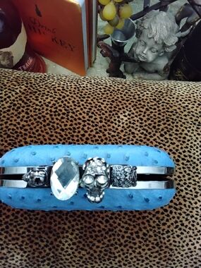 Crystal Skull Accent Bangle - Blue